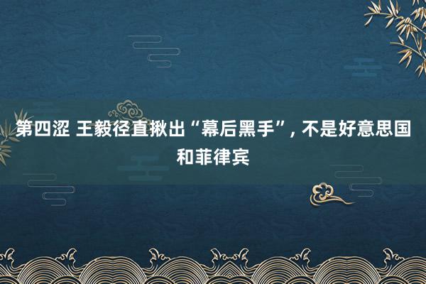 第四涩 王毅径直揪出“幕后黑手”, 不是好意思国和菲律宾