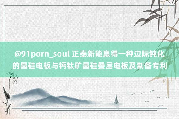 @91porn_soul 正泰新能赢得一种边际钝化的晶硅电板与钙钛矿晶硅叠层电板及制备专利